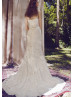 Strapless Ivory Lace Tulle Wedding Dress With Beaded Belt
